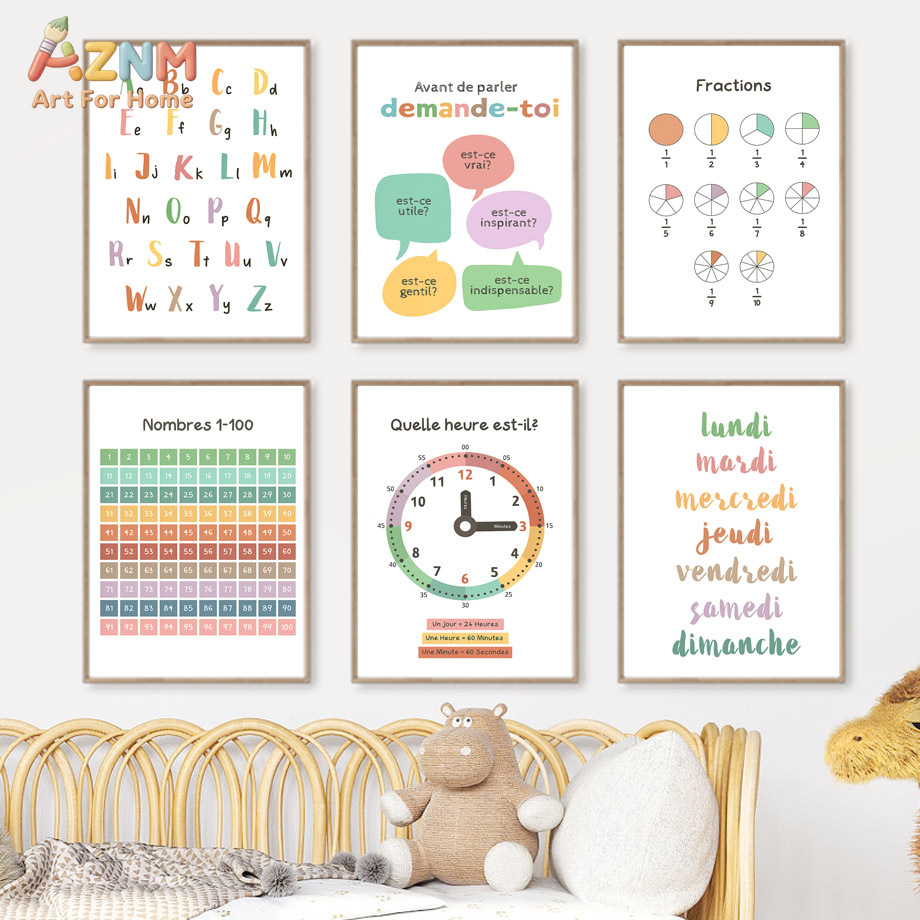 Kids Education Alphabet Numbers - AZNM Lienzo Educativo Francés para Niños,