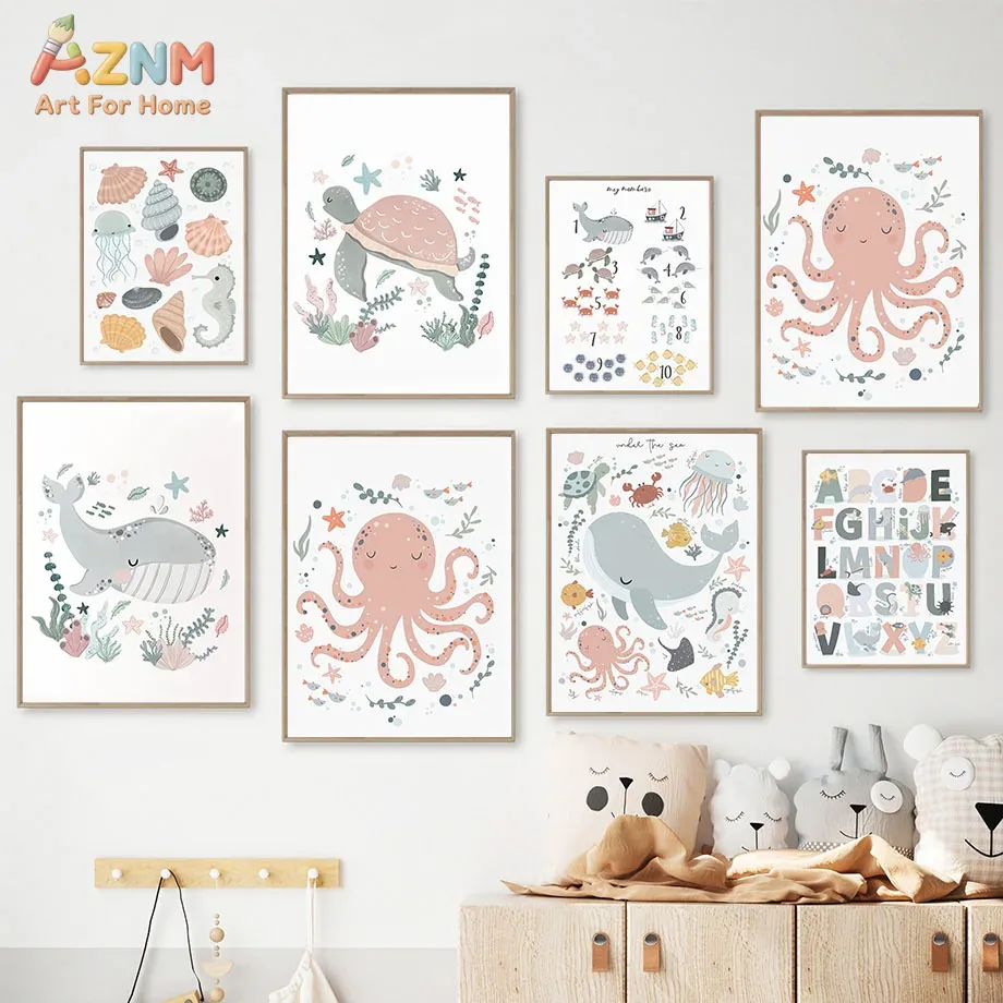 Kids Education Alphabet Numbers - AZNM - Lienzo decorativo de pared