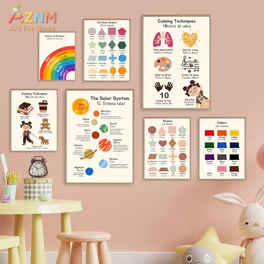 Kids Education System - AZNM Lienzo Educativo Bilingüe Español-Inglés para