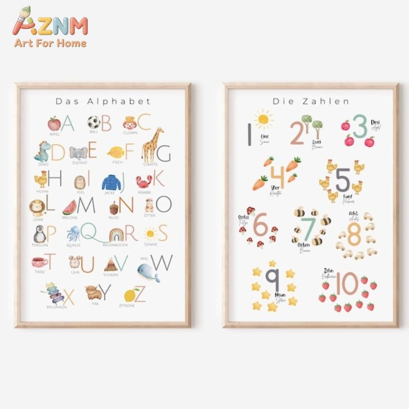 AZNM Cuadro de pared en lienzo - Kids Education Alphabet Numbers reseña y precio