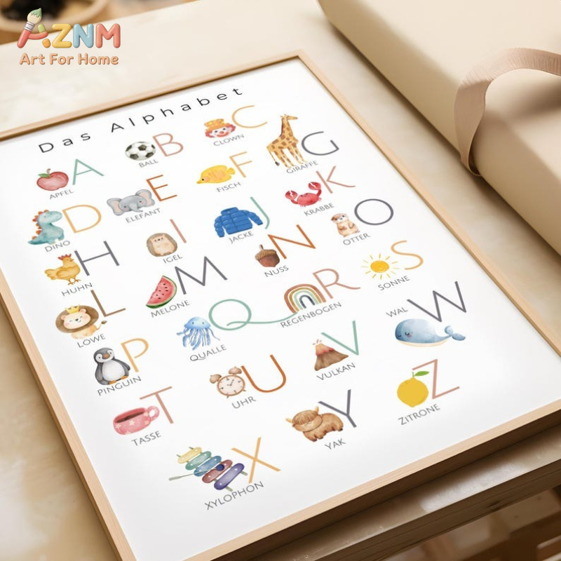 AZNM Cuadro de pared en lienzo - Kids Education Alphabet Numbers reseña y precio
